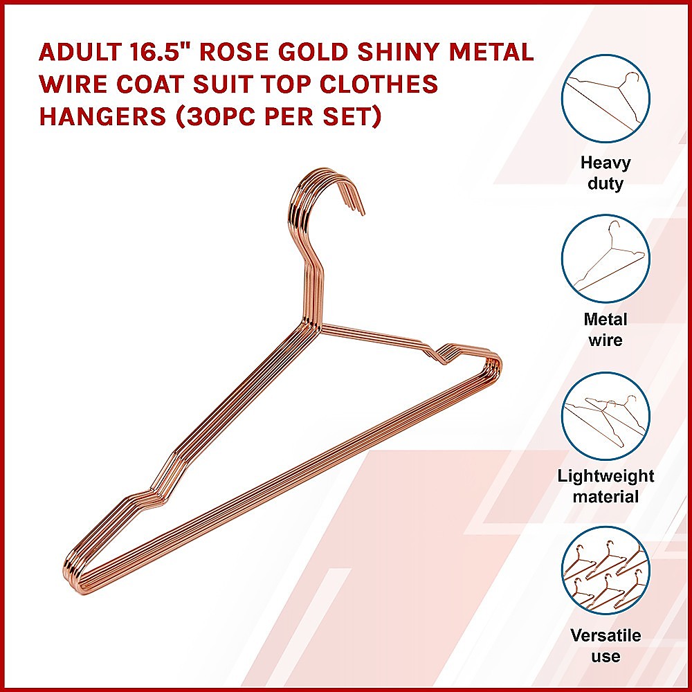 Adult 16.5" Rose Gold Shiny Metal Wire Coat Suit Top Clothes Hangers (30pc per set)