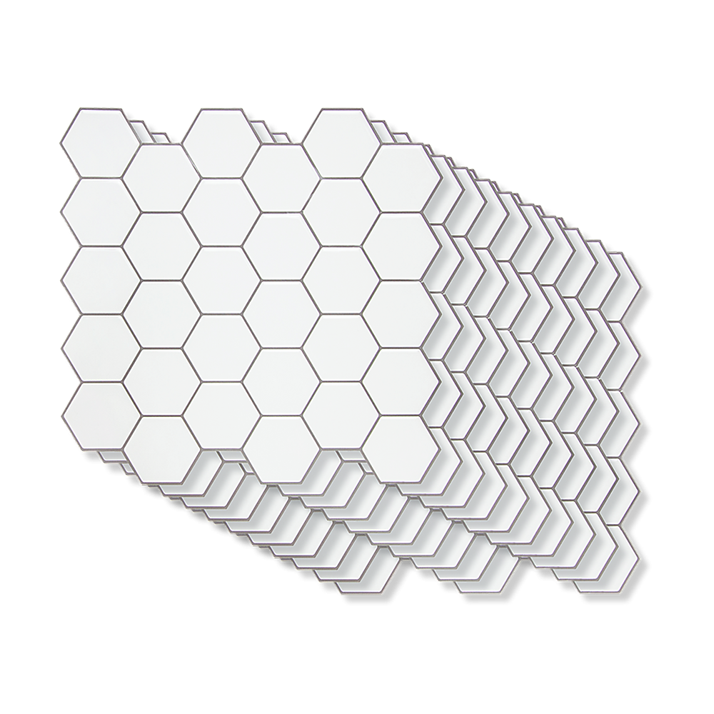 Tiles 3D Peel and Stick Wall Tile Hexagon White (30cm x 30cm x 10 sheets)