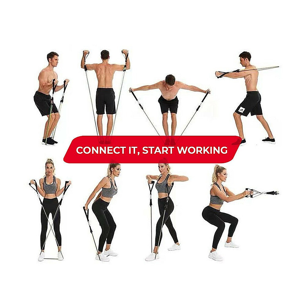 Exercise Pilates Bar Kit Resistance Bands Yoga Fitness Stretch Workout Gym