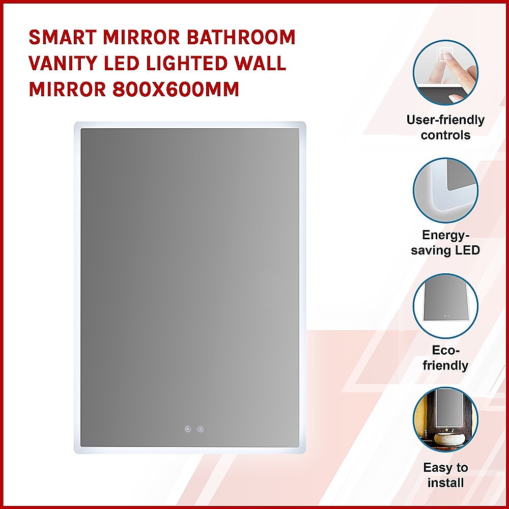 Smart Mirror Bathroom Vanity LED Lighted Wall Mirror 800x600mm