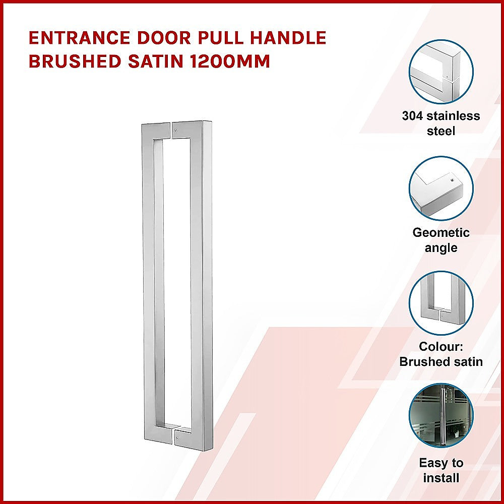 Entrance Door Pull Handle Brushed satin 1200mm