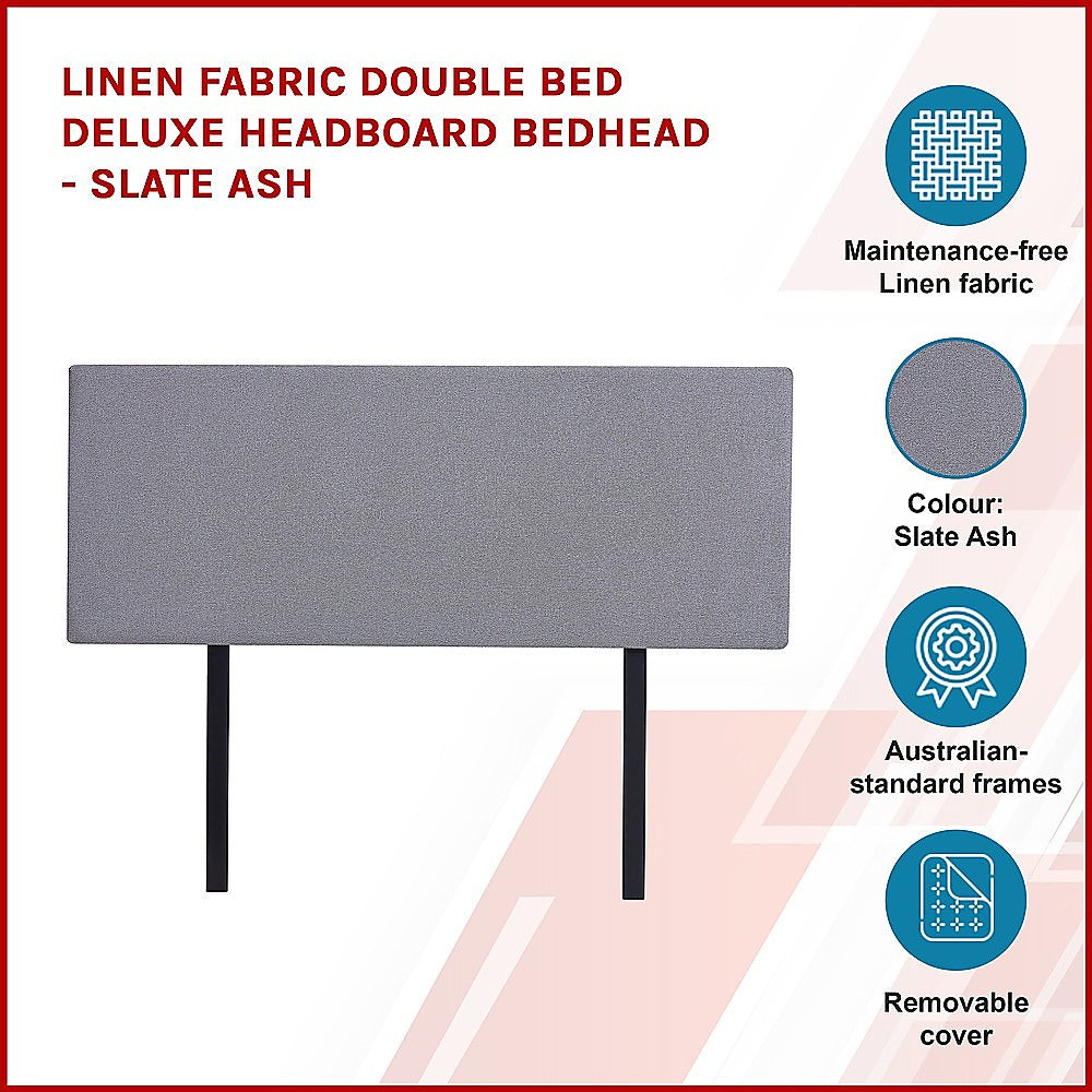 Linen Fabric Double Bed Deluxe Headboard Bedhead - Slate Ash