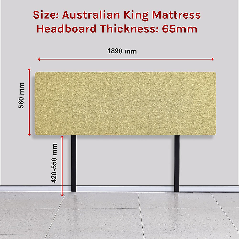 Linen Fabric King Bed Deluxe Headboard Bedhead - Sulfur Yellow