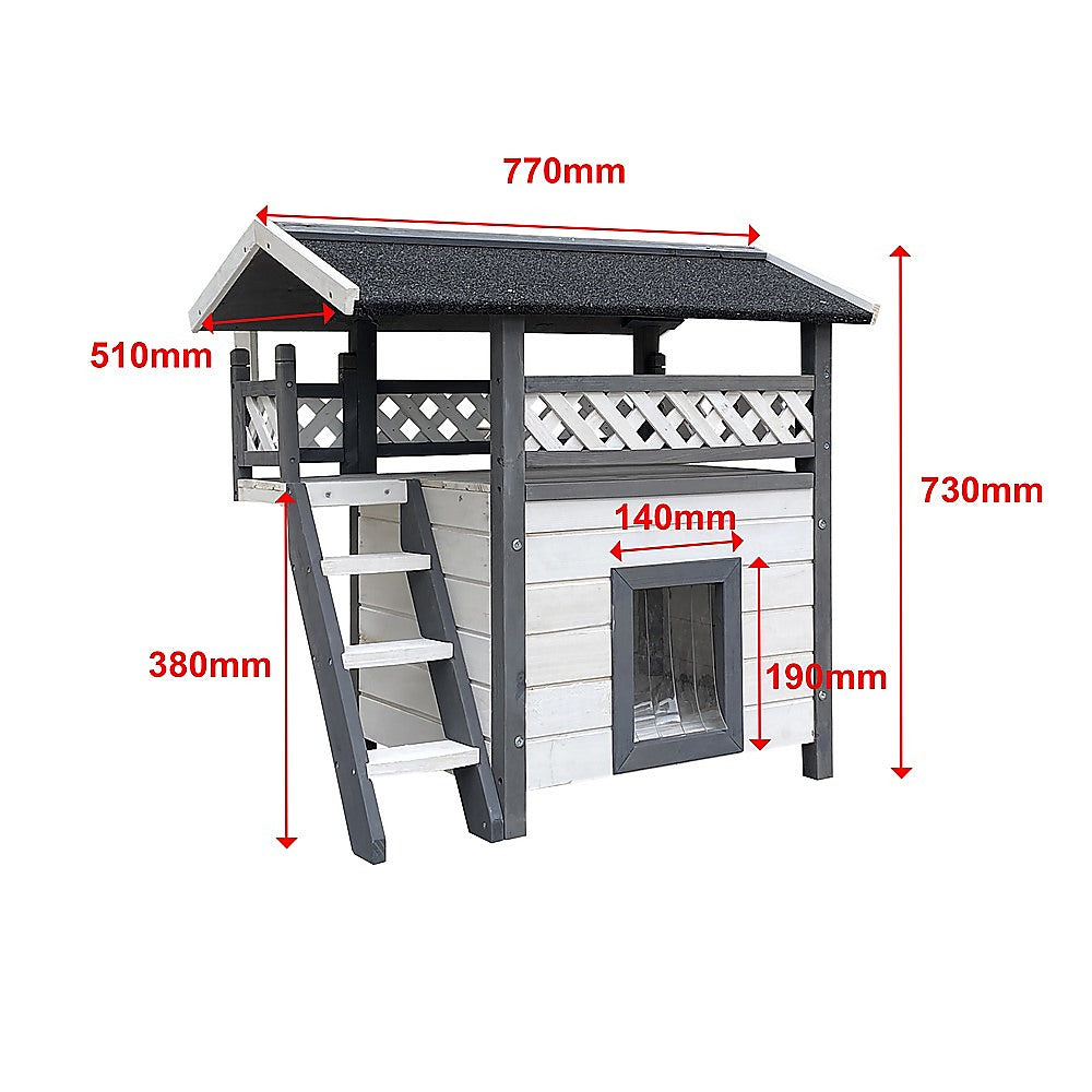 Cat House Weatherproof 2-Story Indoor Outdoor Wooden Shelter Bitumen Roof