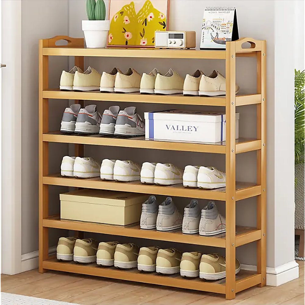 6 Layers Natural Wood Bamboo Shelf Entryway Storage Shoe Rack Home Furniture