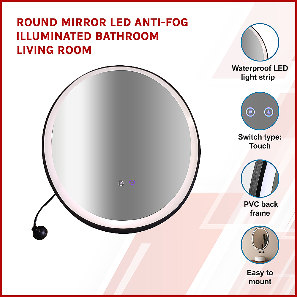 Round Mirror LED Anti-Fog Illuminated Bathroom Living Room