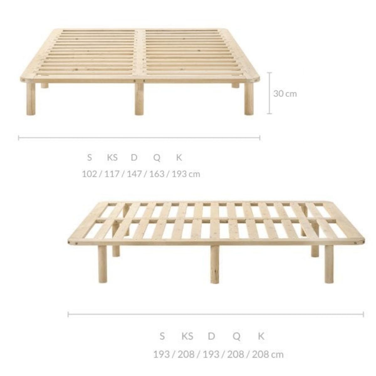 Platform Bed Base Frame Wooden Natural Single Pinewood