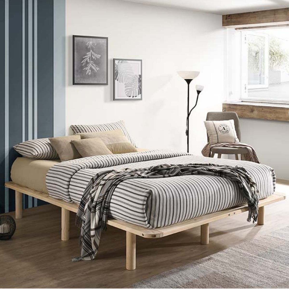 Platform Bed Base Frame Wooden Natural King Single Pinewood