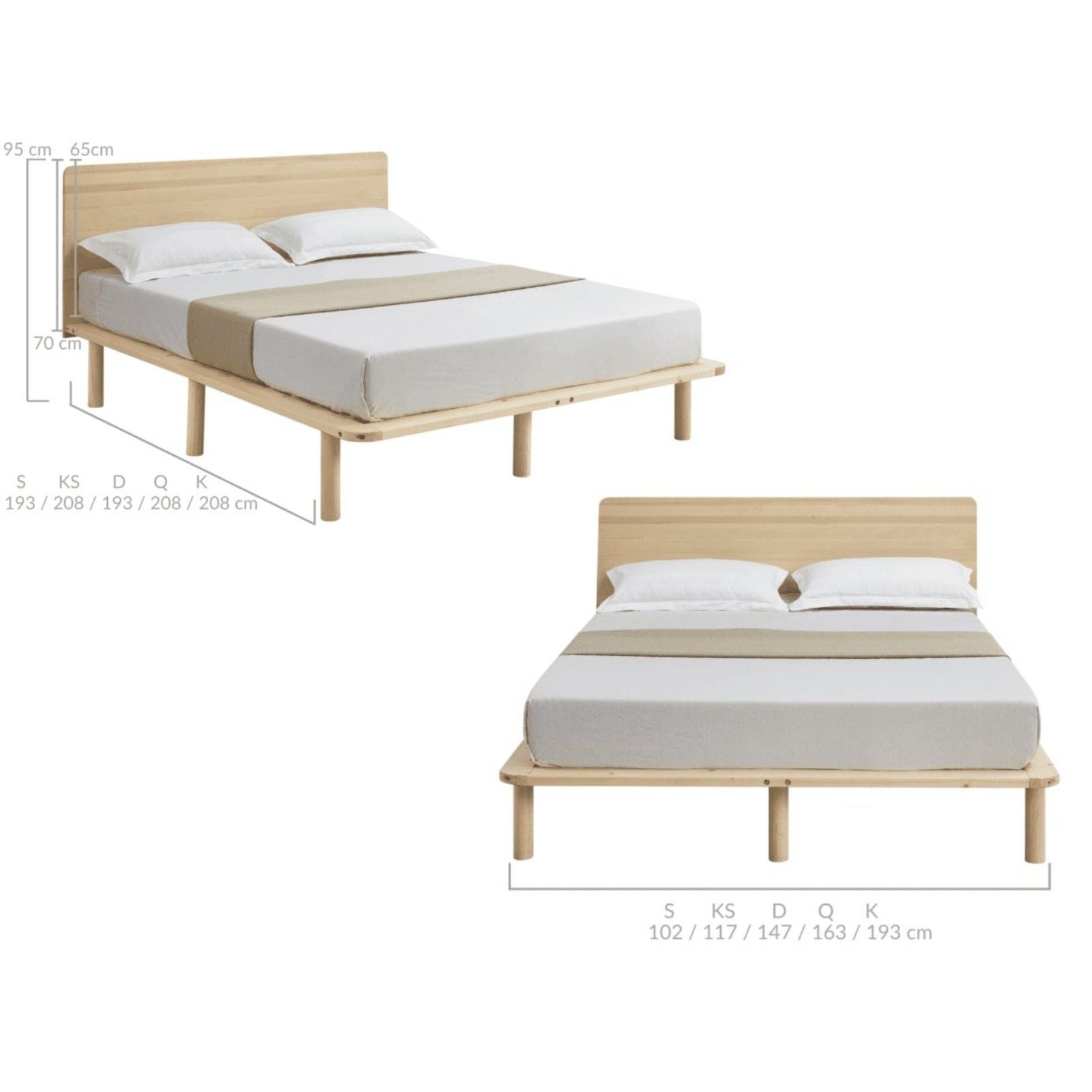 Natural Solid Wood Bed Frame Bed Base with Headboard King