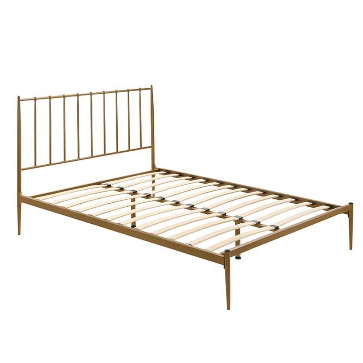 Metal Bed Frame Base Platform in Gold Queen Mid Century Timber Slat