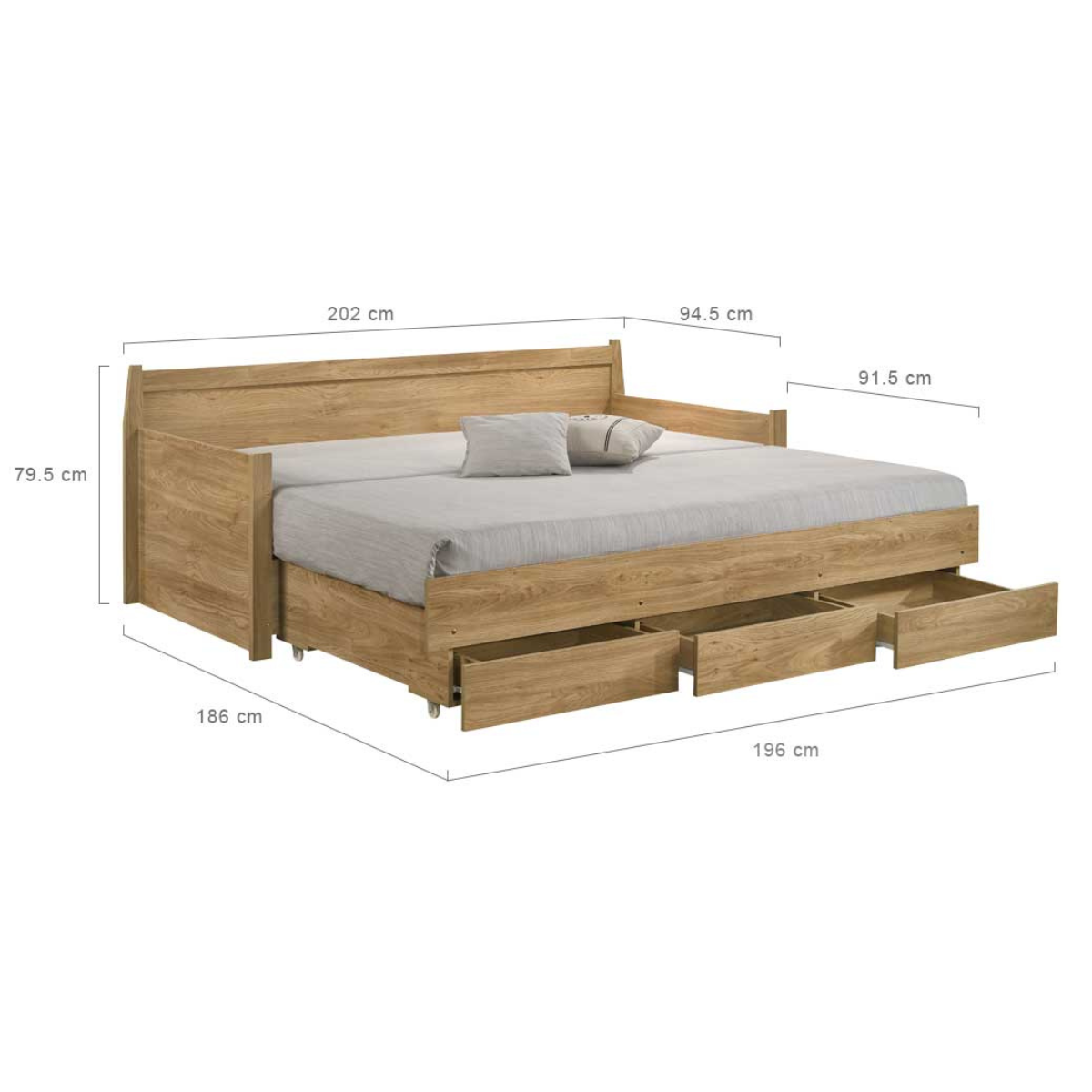 Mica Natural Wooden Day Bed with 3 Drawers Sofa Bed Frame