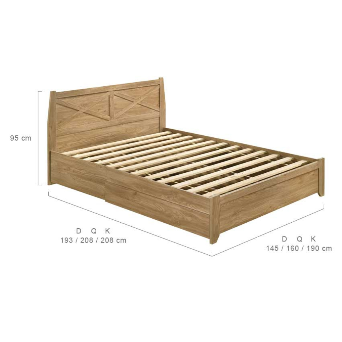 Mica Natural Wooden Bed Frame with Storage Drawers Queen