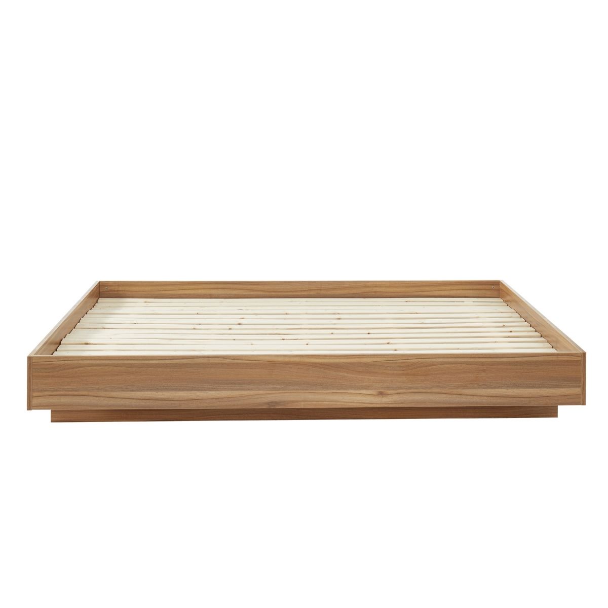 Walnut Oak Wood Floating Bed Base Double