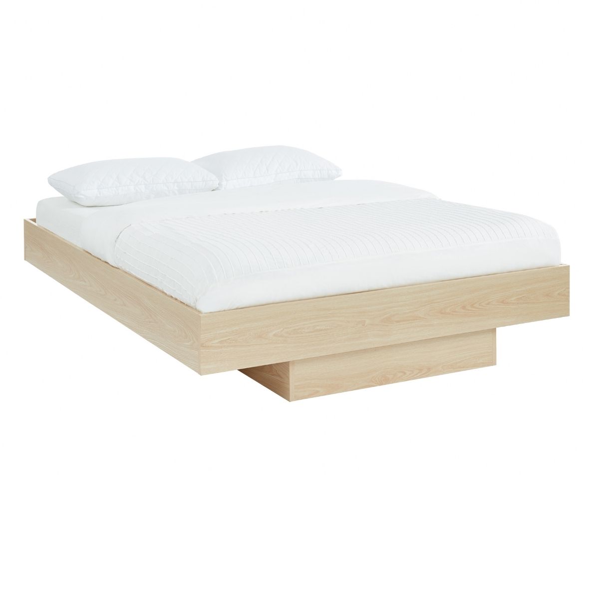 Natural Oak Wood Floating Bed Base Double