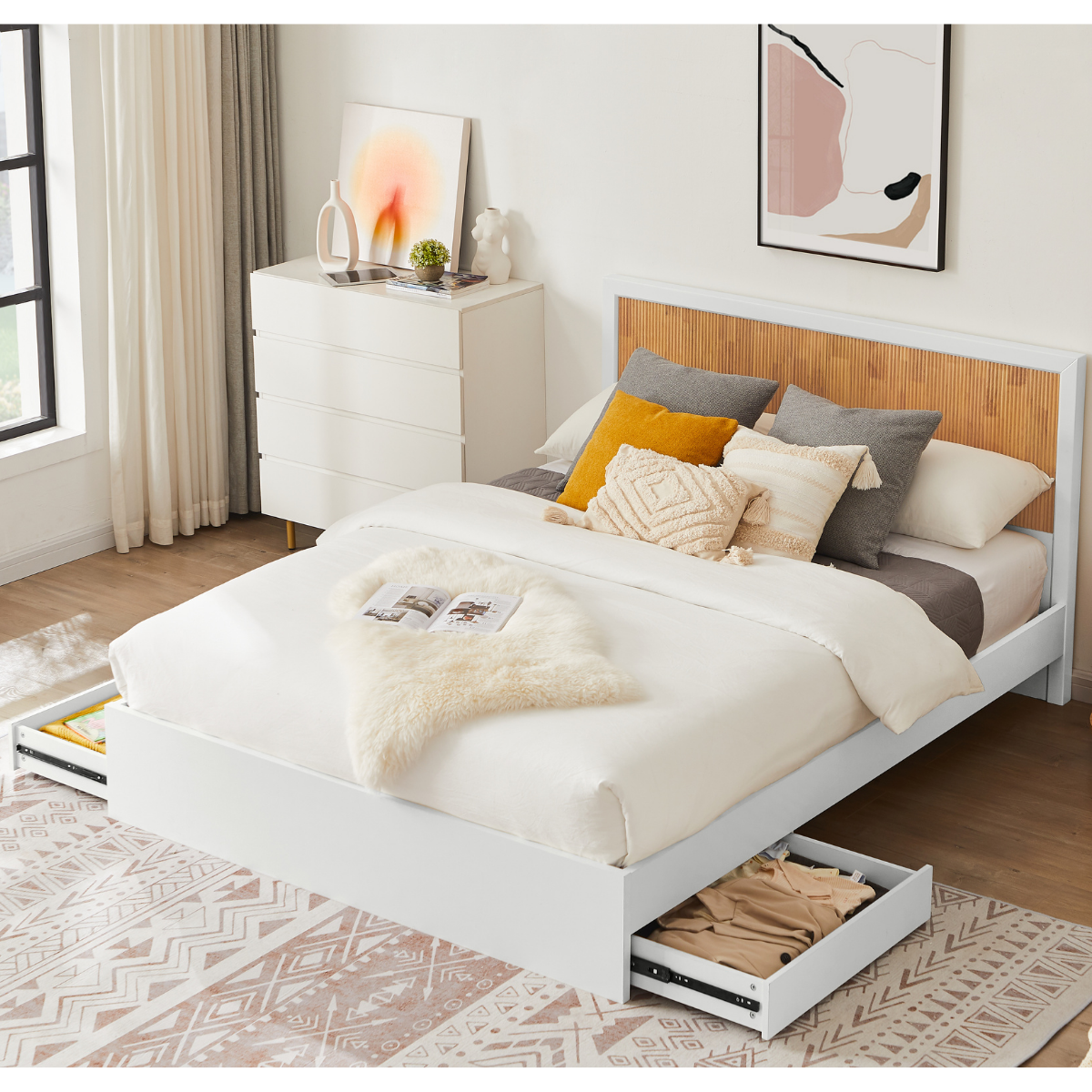 Tracey Column Bed Frame with Storage - Queen