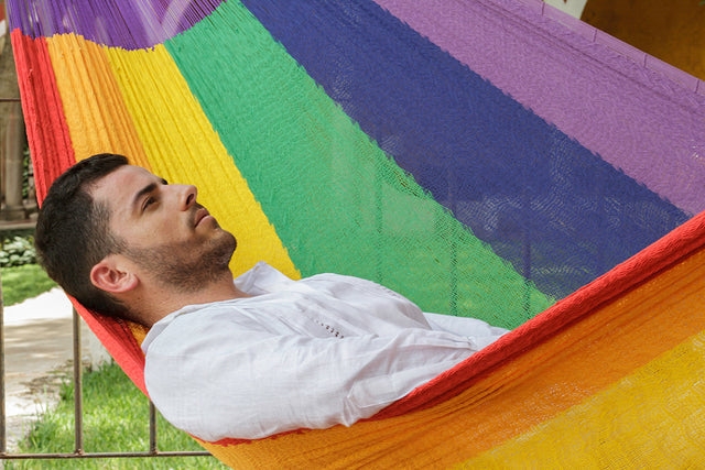 Mayan Legacy Single Size Cotton Mexican Hammock in Rainbow Colour