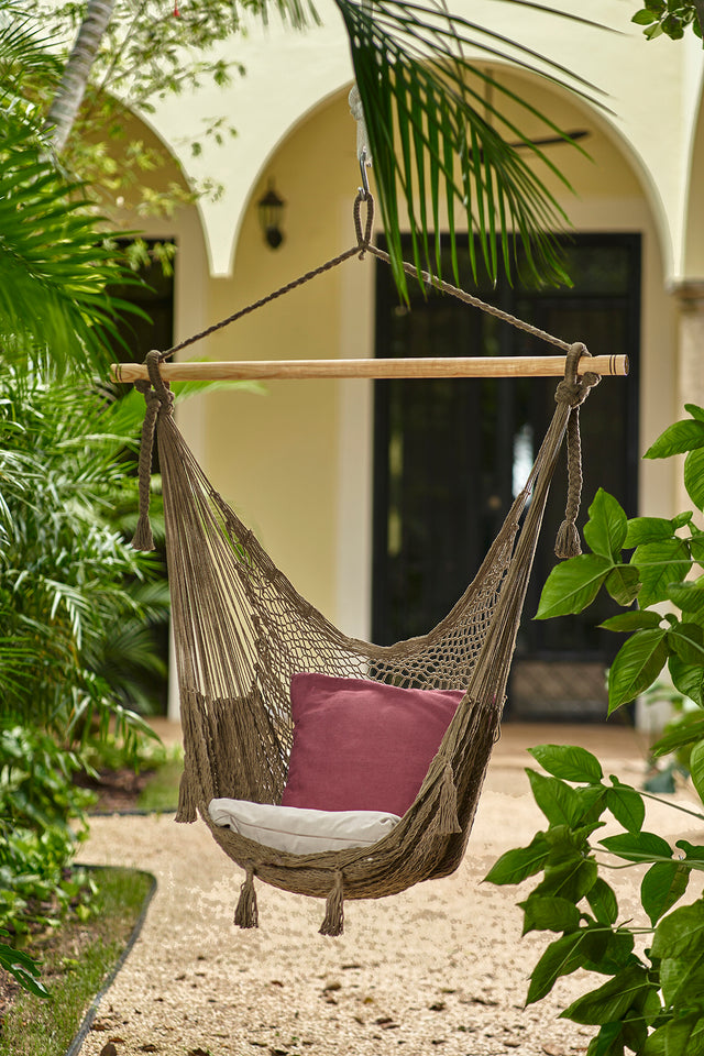 Mayan Legacy Extra Large Outdoor Cotton Mexican Hammock Chair in Cedar Colour