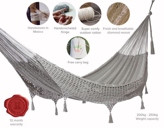 Mayan Legacy King Size Deluxe Outdoor Cotton Mexican Hammock in Dream Sands