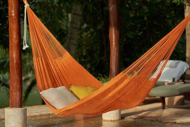 Mayan Legacy King Size Outdoor Cotton Mexican Hammock in Orange  Colour