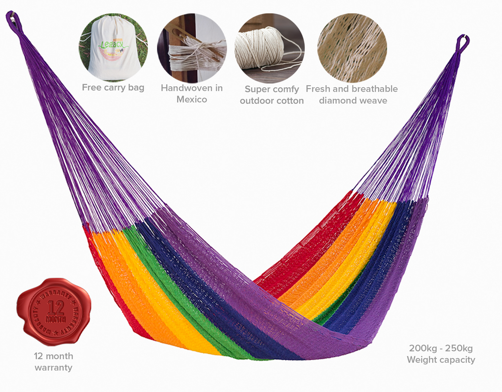 Outdoor undercover cotton Mayan Legacy hammock King size Rainbow
