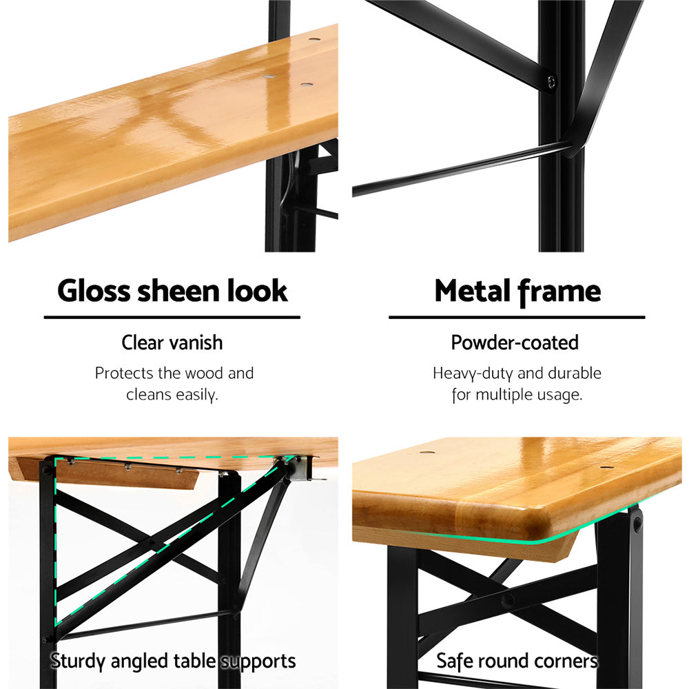 Gardeon Wooden Outdoor Foldable Bench Set - Natural