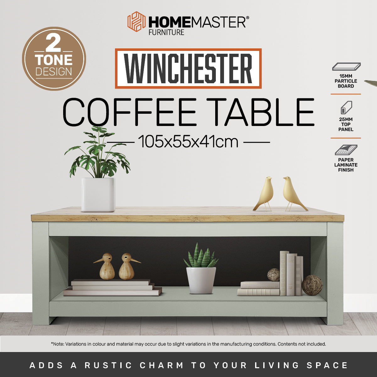 Home Master Winchester Two Tone Coffee Table Stylish Flawless Design 105cm