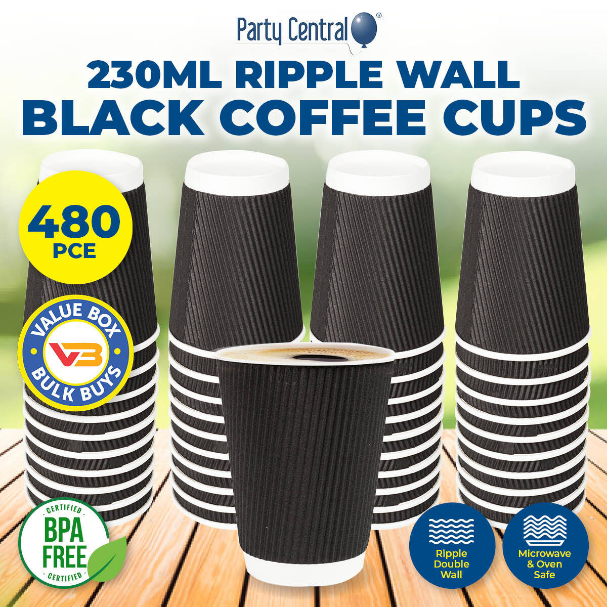 Party Central 480PCE Disposable Coffee Cups Microwave Safe 230ml