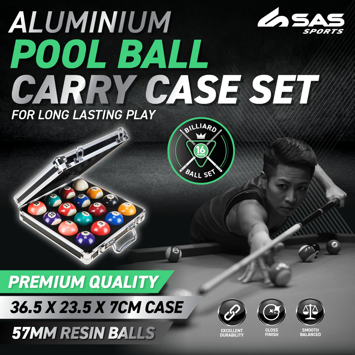 SAS Sports Pool Ball Set With Aluminium Carry Case Premium Quality