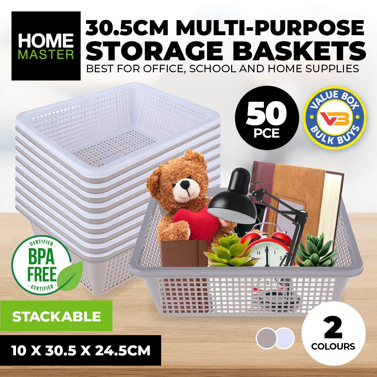 Home Master 50PCE Storage Baskets Stackable Multipurpose Space Saving Bulk 30.5cm