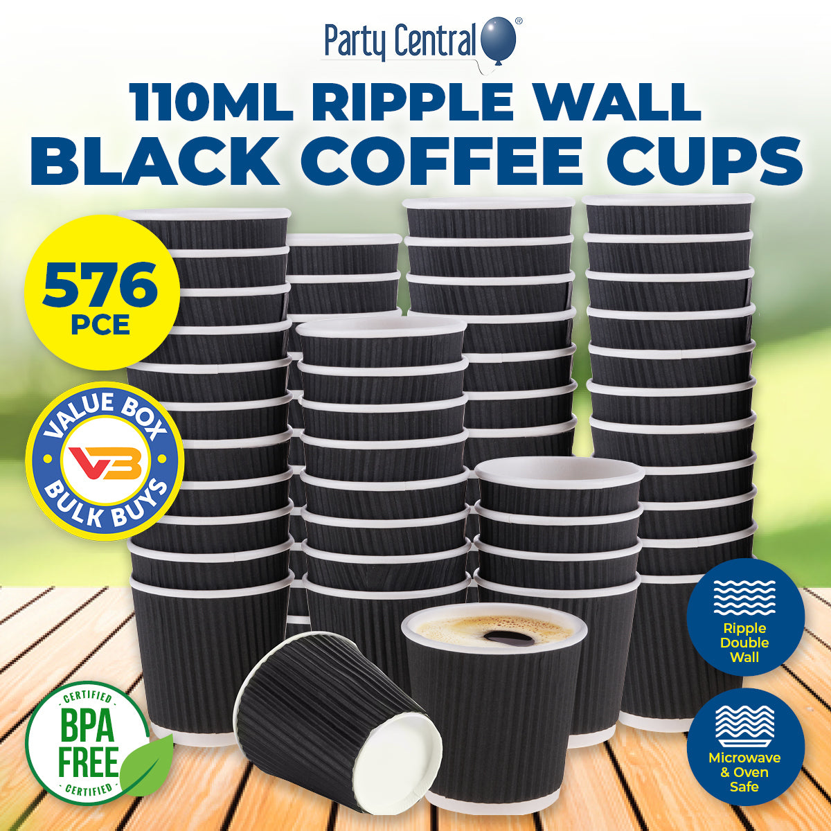 Party Central 576PCE Disposable Coffee Cups Double Wall Microwave Safe 110ml