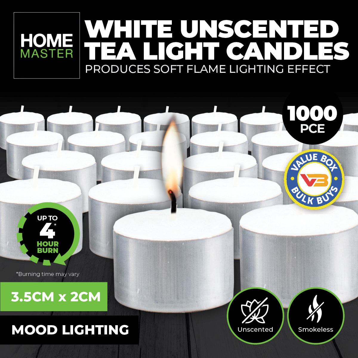 Home Master 1000PCE Unscented Tealight Candles Home Décor Party Wedding