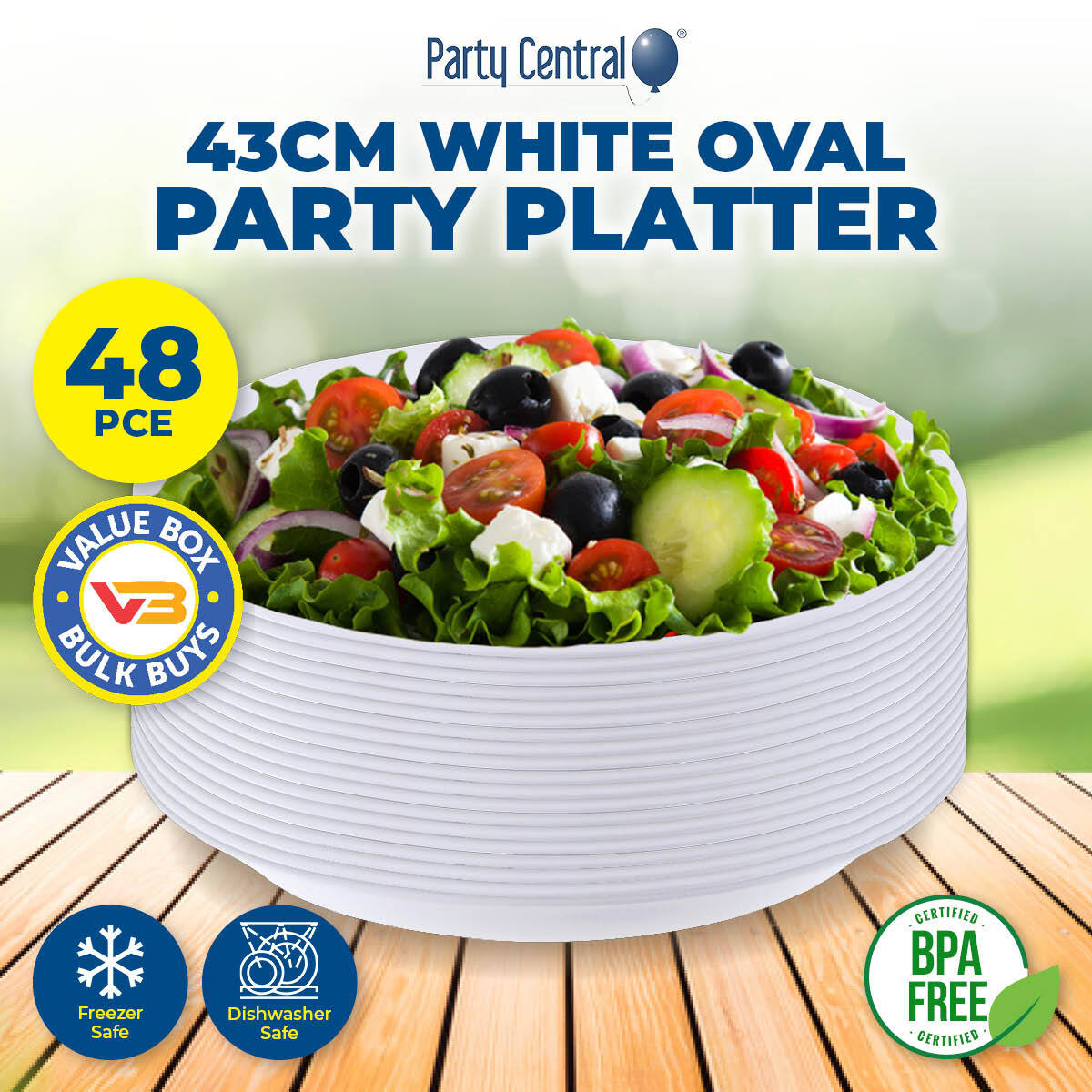 Home Master 48PCE Party Platters Oval Plastic Lightweight Durable 43cm