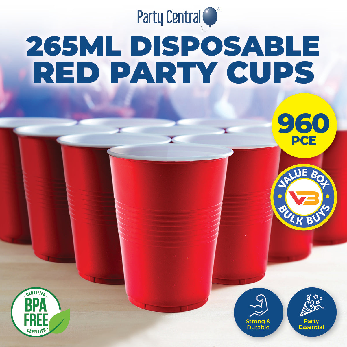 Party Central 960PCE Red Party Cups Disposable BPA Free High Quality 265ml