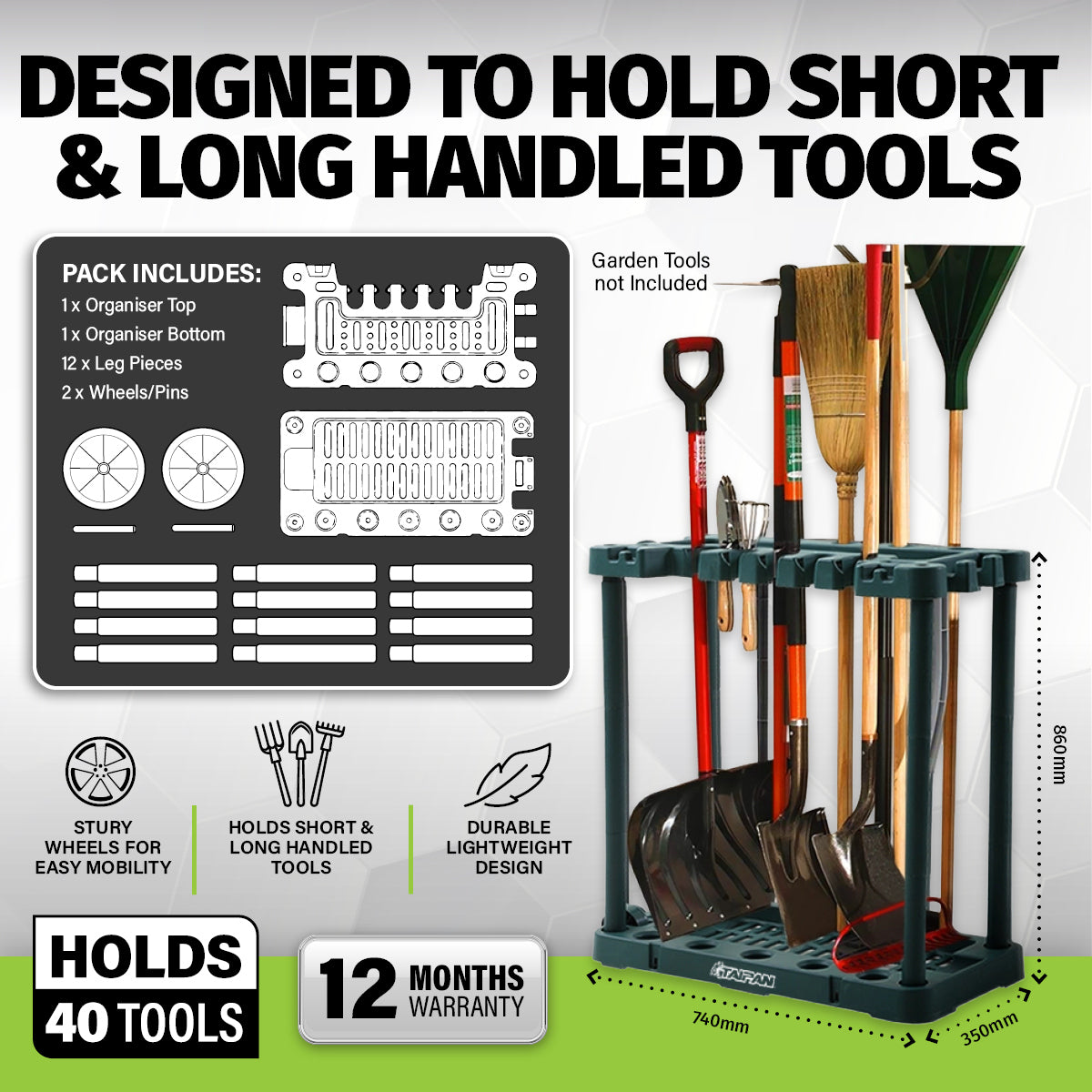 Taipan Garden Tool Organiser 40 Tool Capacity Mobile Portable Space Saving