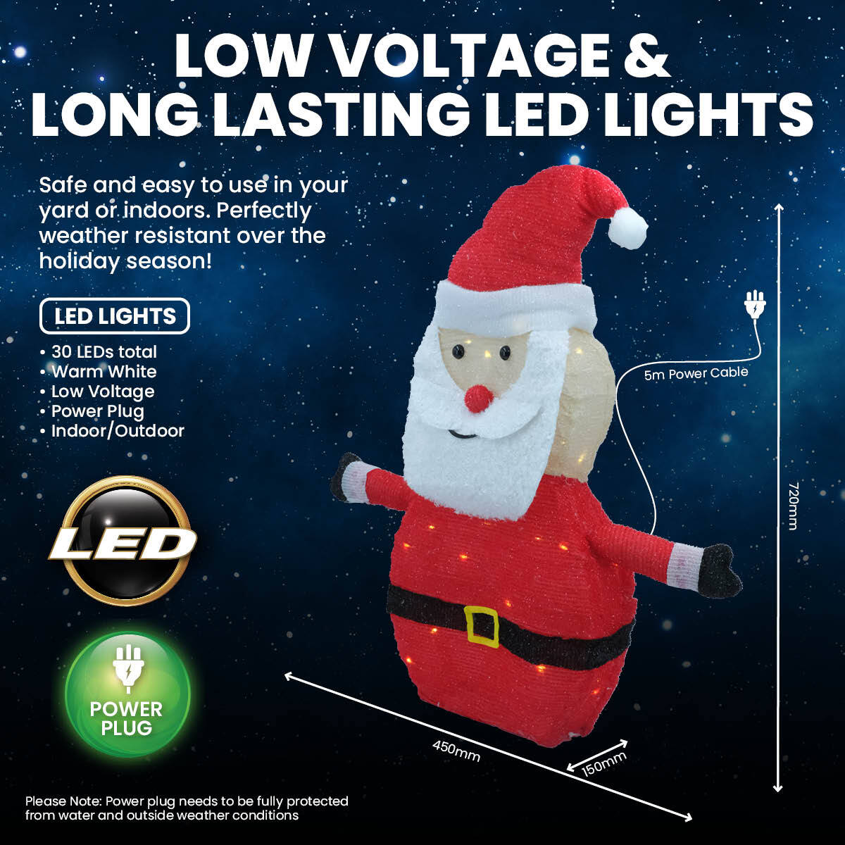 SAS Electrical 45 x 72cm 3D Santa Ornament Warm White LED Lighting