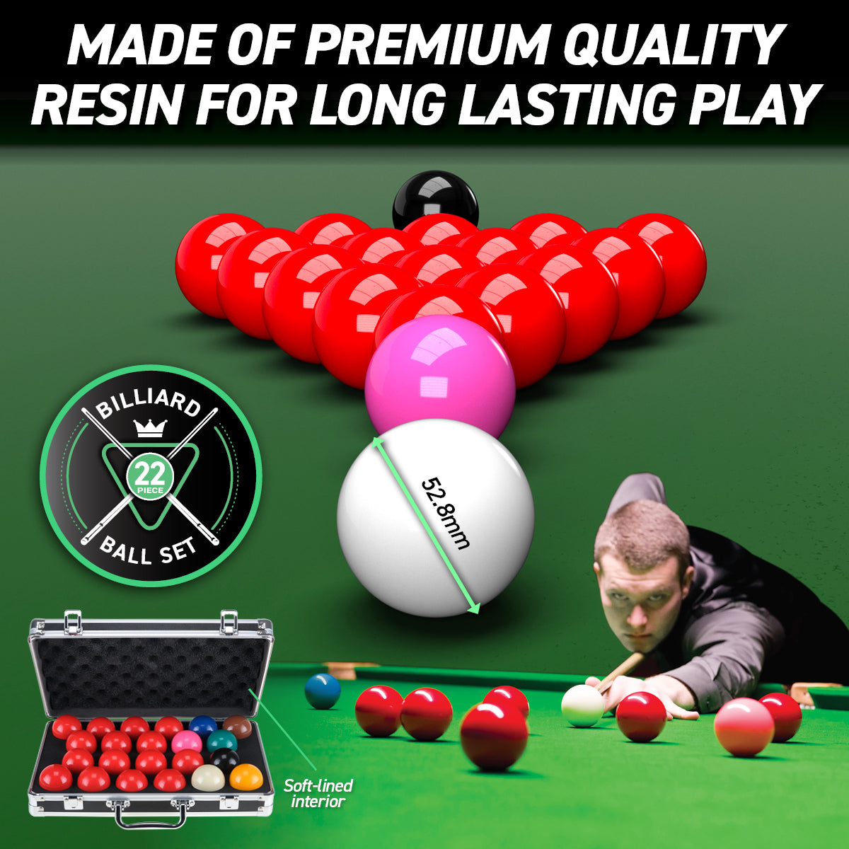 SAS Sports Snooker Ball Set With Aluminium Carry Case Premium Quality