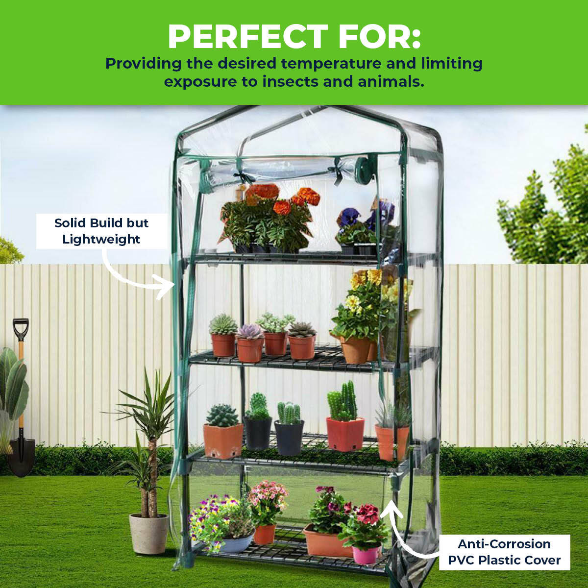 Garden Greens Greenhouse Shed 4 Tier UV Protected Cover Sturdy Structure 1.6m