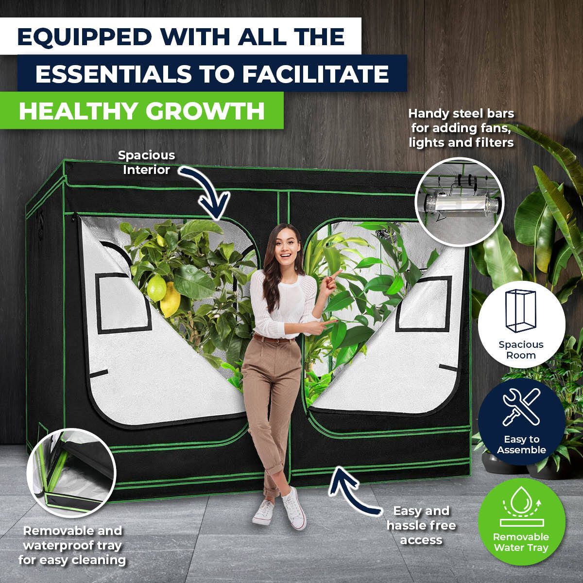 Garden Greens Grow Tent Kits 2.4m x 1.2m x 2m Hydroponics Indoor Grow System