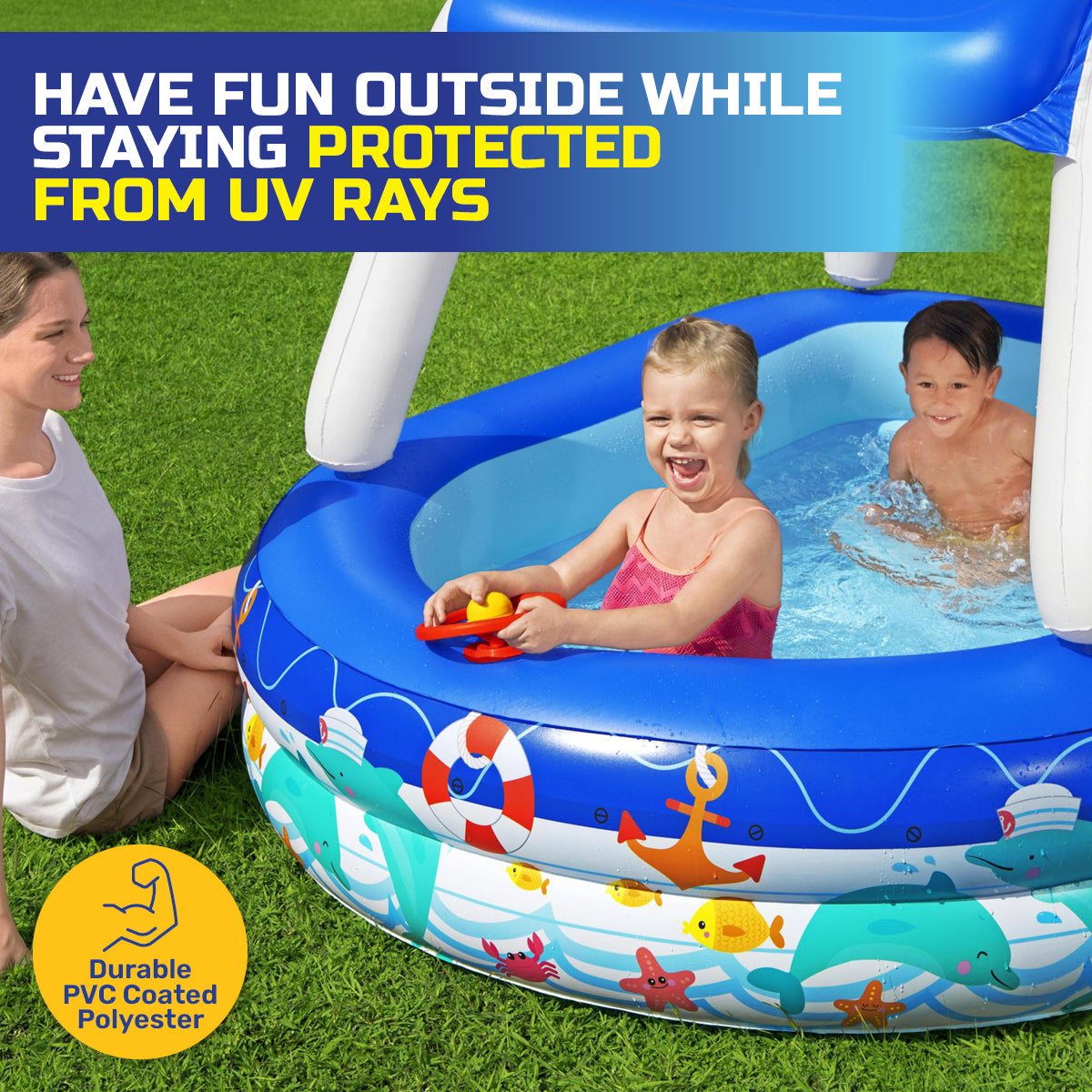 Bestway Inflatable Pool Removable Canopy Boat Design Ocean Themed 282L