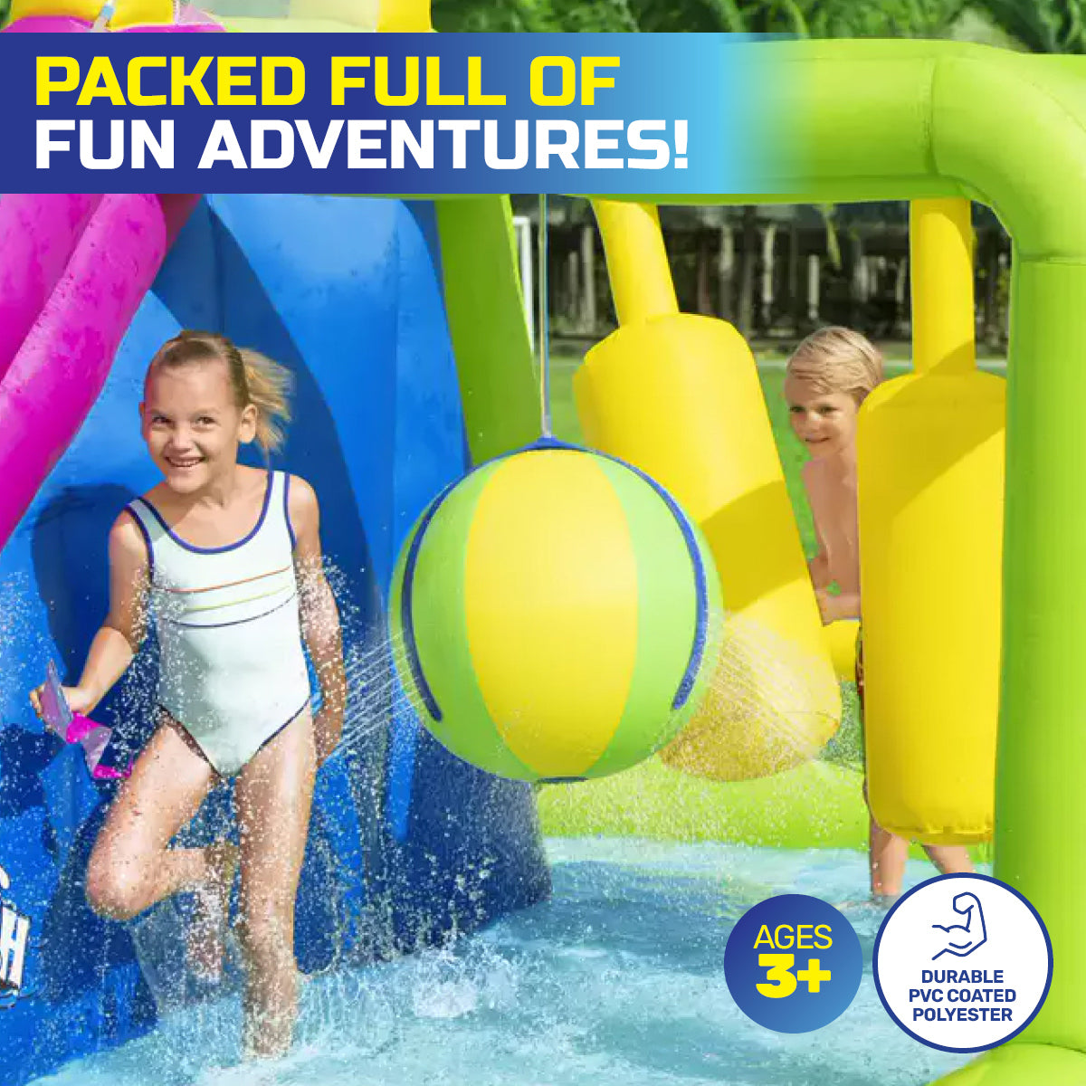 Bestway 7.1 x 2.65m Inflatable Splash Course Water Park Double Slide & Motor