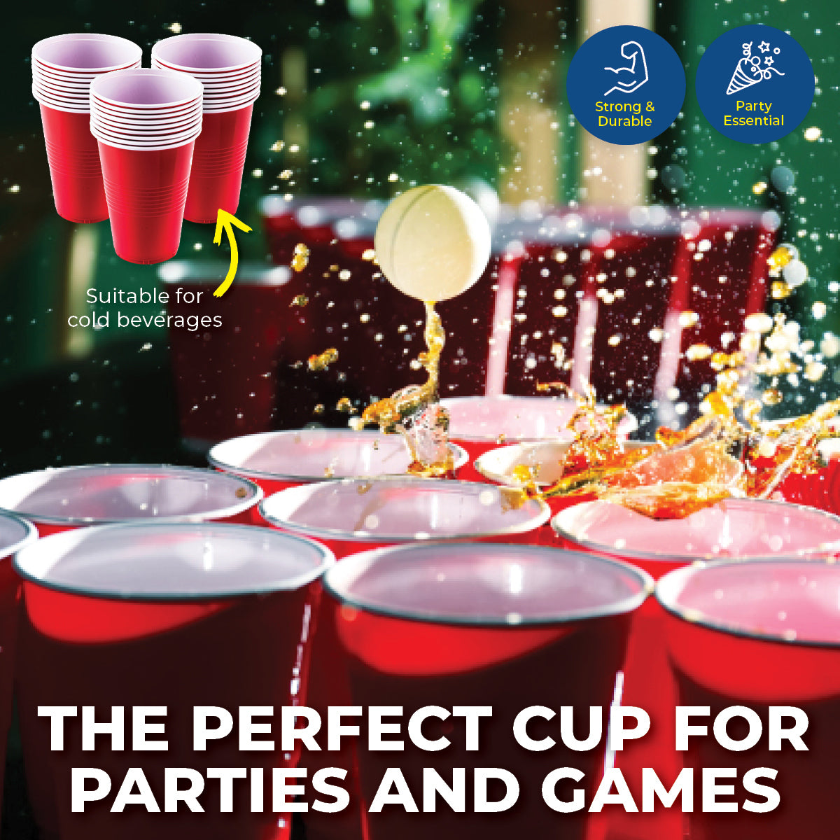 Party Central 480PCE Red Party Cups Disposable Large Rim High Quality 450ml