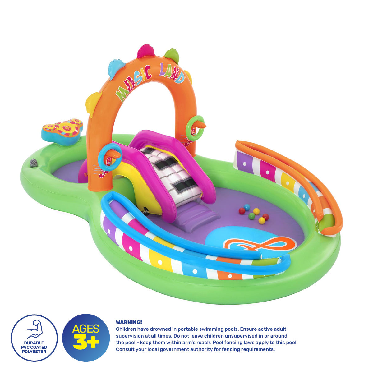 Bestway 3m x 1.9m Inflatable Sing & Splash Water Fun Park Pool & Slide 349L