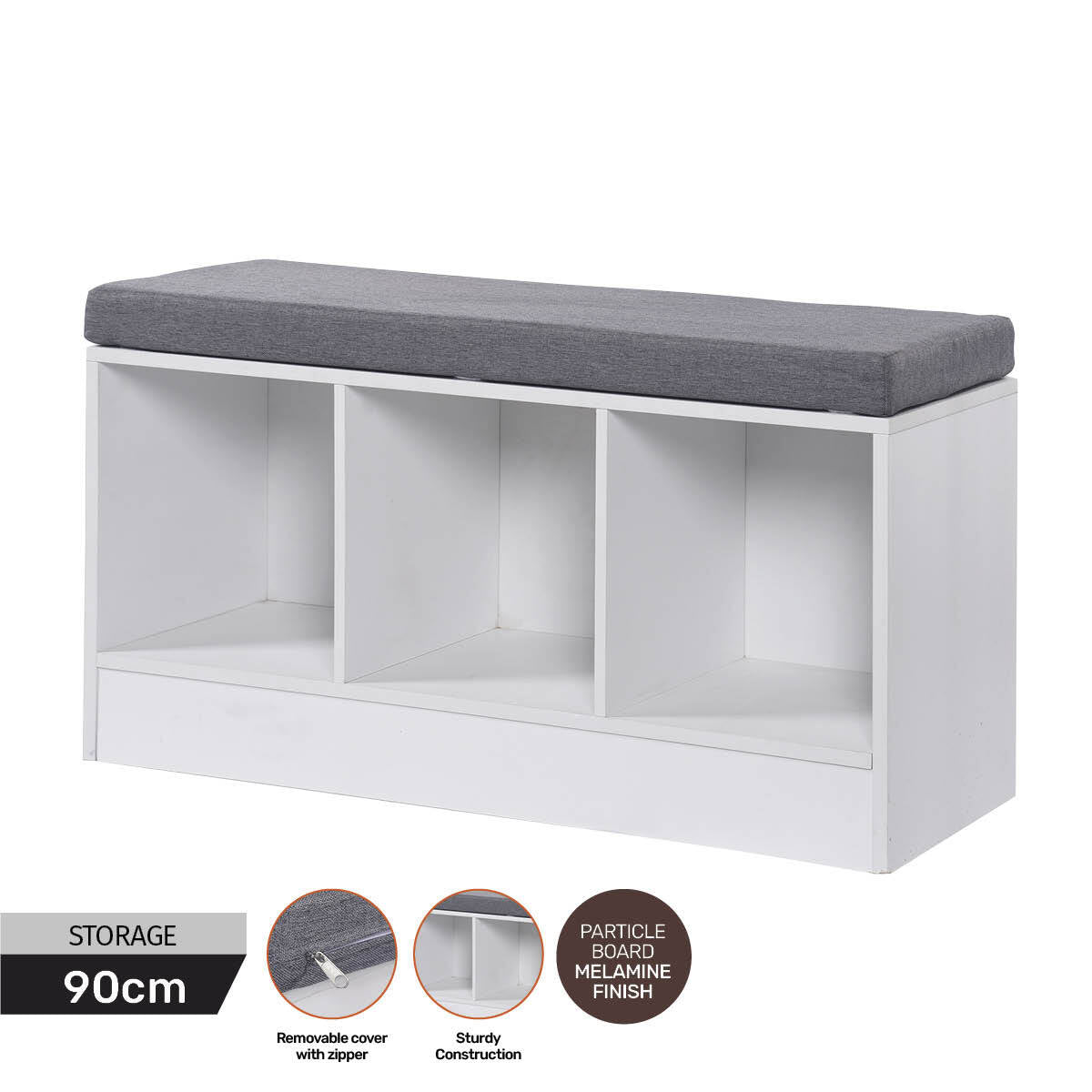 Home Master Storage/Shoe Bench With Padded Cushion Seating 90cm