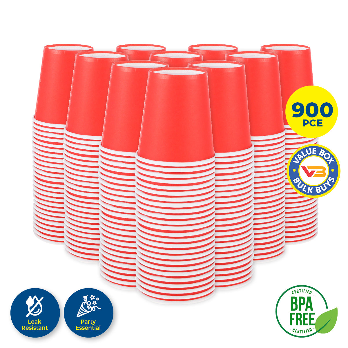 Party Central 900PCE Red Paper Cups Disposable Leak Resistant 200ml